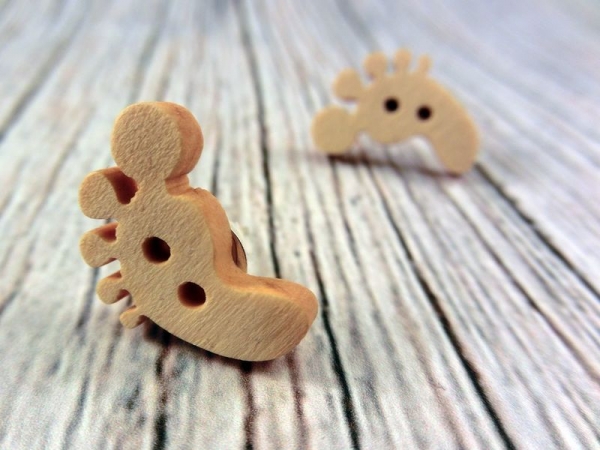 Fuss Knopf Ohrstecker Holz Natur Button Rustikal